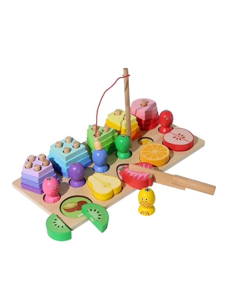 Premium Wooden Fruit Cutting & Fishing Game Board Toy with Magnetic Rod, Shape Sorting Pieces & Pretend Play Accessories – Montessori Learning Toy - Image 3